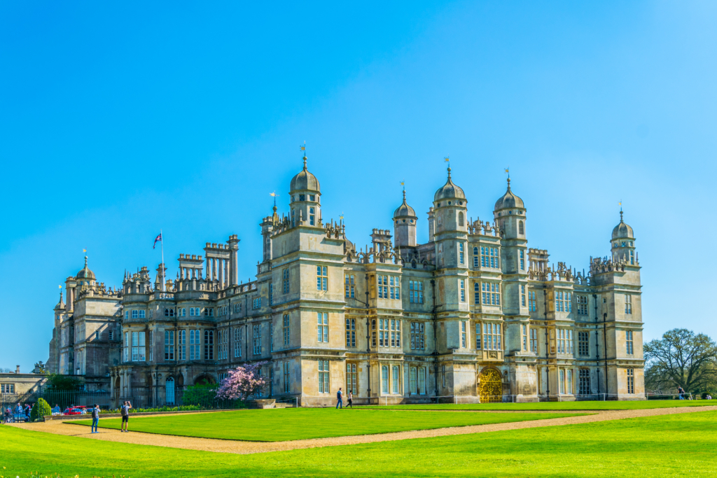Burghley House on a sunny day in Stamford, Lincolnshire