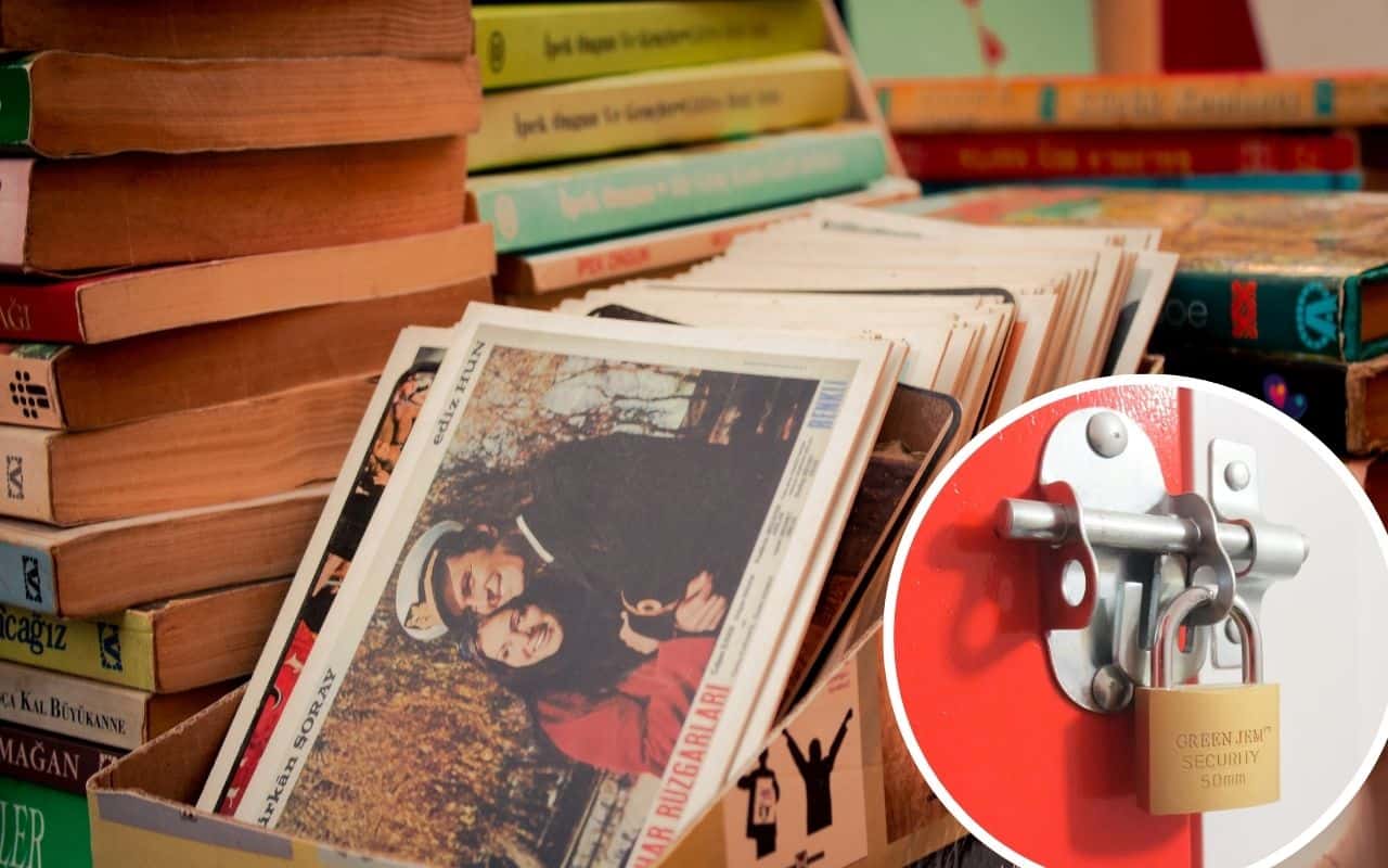 A pile of collectibles including books ready for self storage